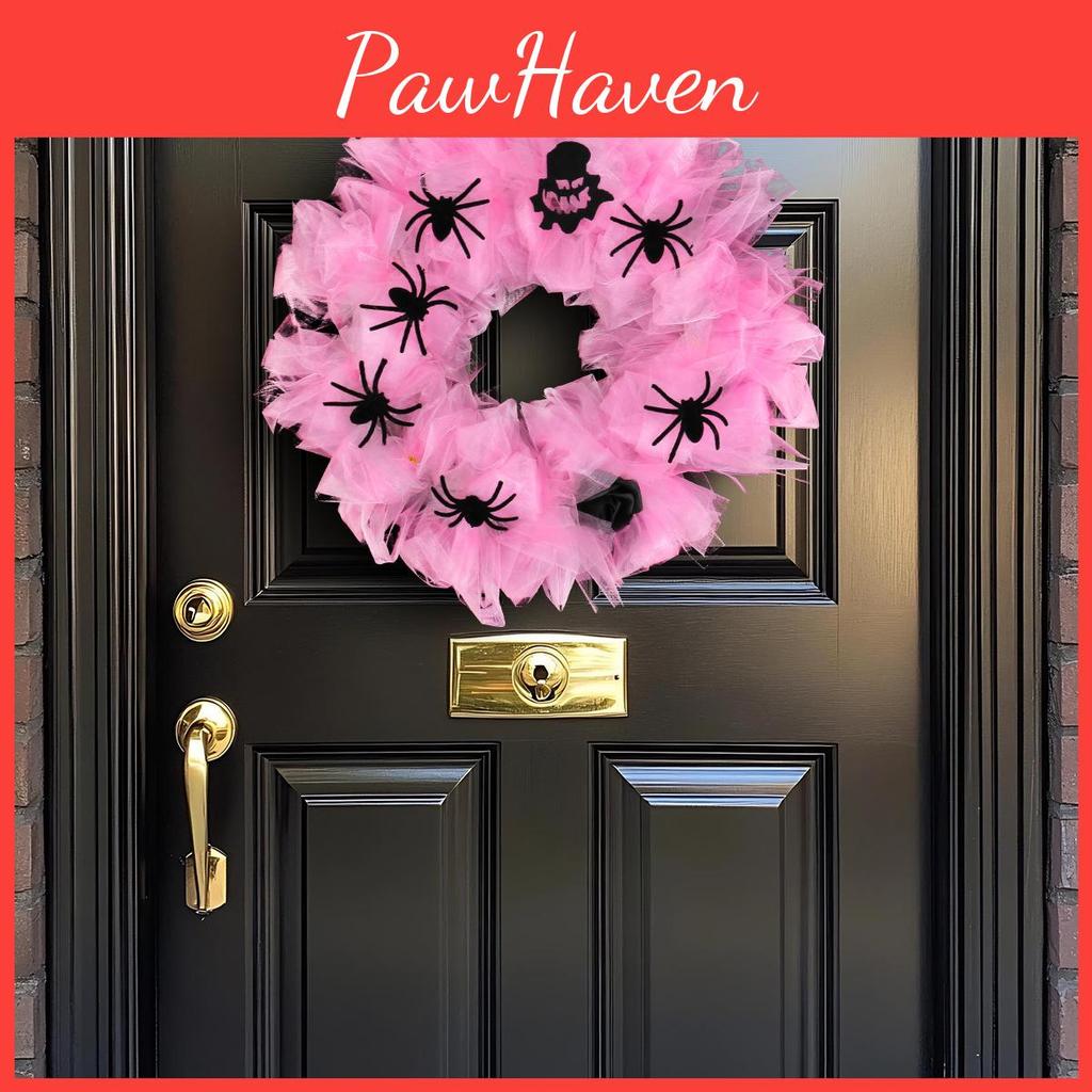 Halloween Spider Pink Wreath Door Hanging Ornament For Party Decor Venue Setup