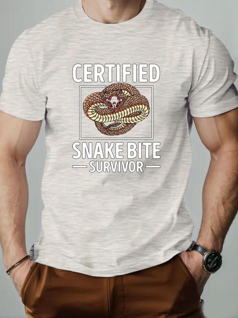 Men's T-Shirt 100% Cotton Cartoon Animal Snake Print Summer Oversized Round Neck Breathable Casual Short Sleeve Fashion T Shirt
