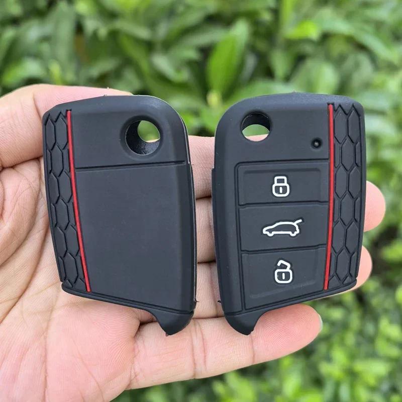 Silicone Car Key Cover For Volkswagen Golf 7 Mk7 Tiguan Mk2 T-Roc T-Cross For Skoda Octavia Kodiaq Karoq For Seat Ateca Leon Fob