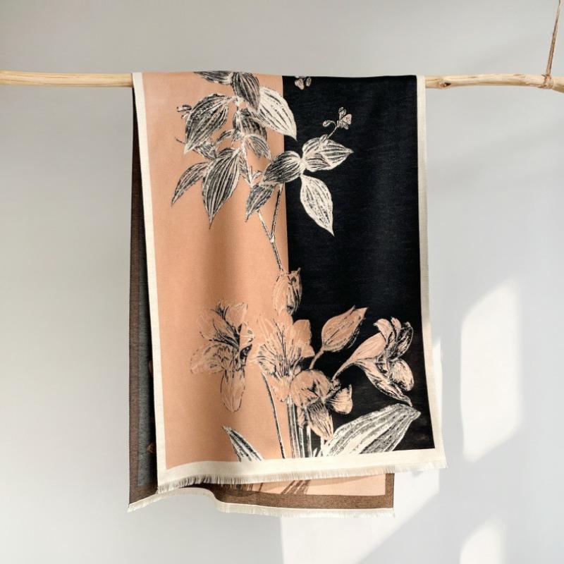 Literary retro flower fashion thickened imitation cashmere scarf women's air conditioner shawl autumn and winter warm scarf