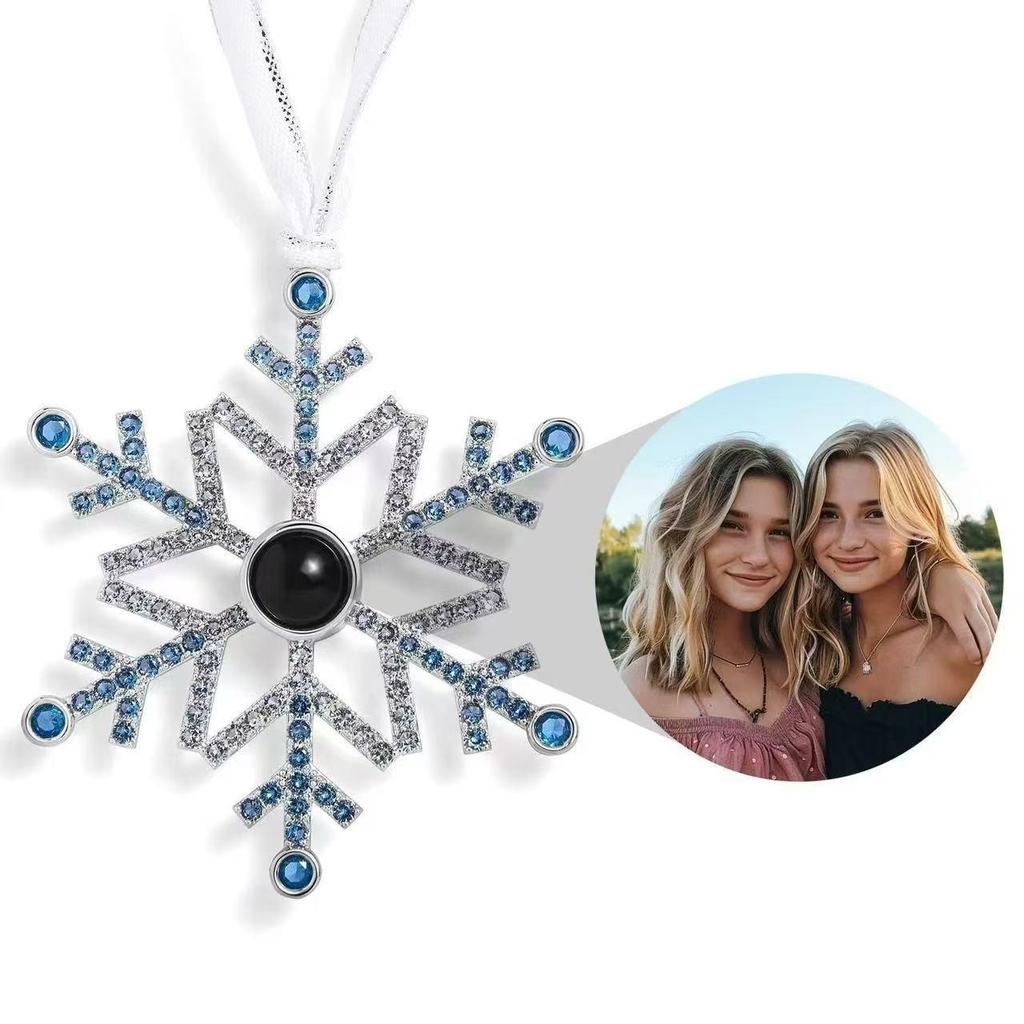 7mm Snowflake Projection Necklace with HD Color Photo and Text Pendant - European & American Christmas Gift.