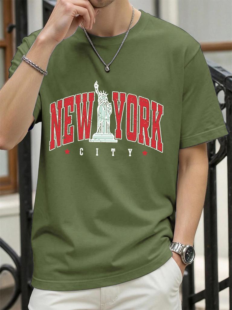 The Statue Representing New York Man Tee Shirts ONeck Summer New Short Sleeve Fashion Cotton Streetwear Loose Casual TShirt