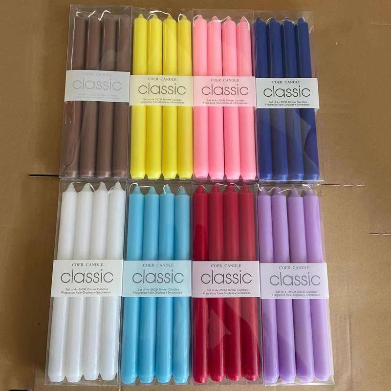 4 Pieces/box Straight Candles 2.2*25cm Color Western Restaurant European Red and White Long Candles 2 Pieces