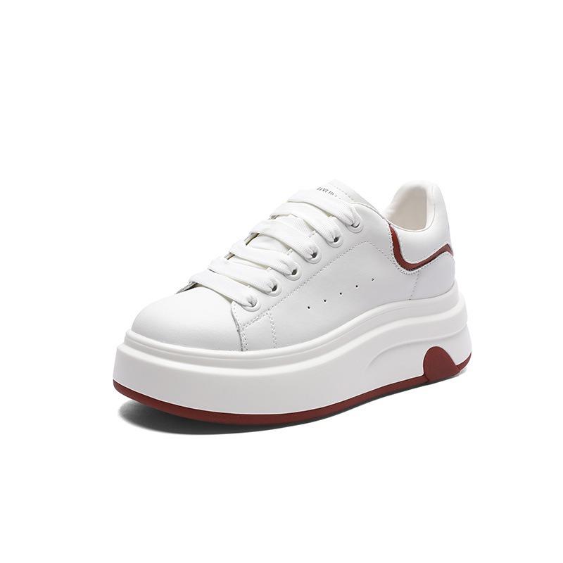 Love Little White Shoes Women's 2025 Spring New Muffin Thick-soled Small Man Height Increase Leather Breathable Casual Board Shoes Ins
