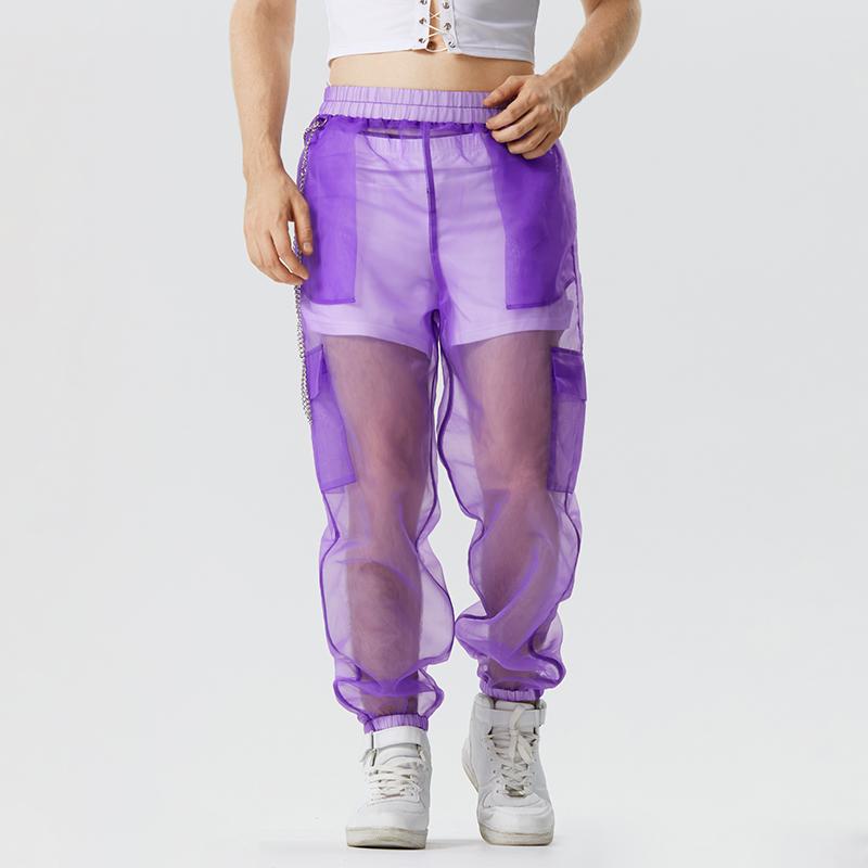 INCERUN Pantaloni lungi cu plasă pentru bărbați, cu vedere prin elastic Wiast