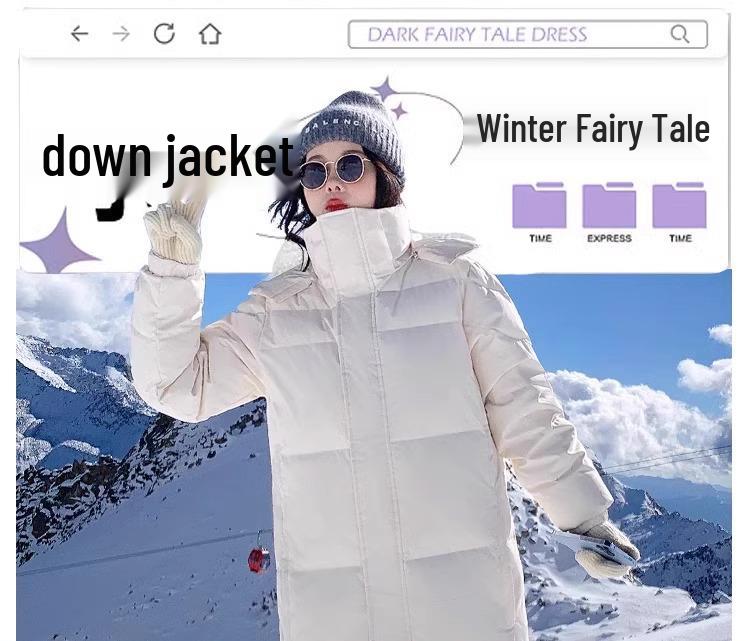 Women's Long Thickened Goose Down Jacket - Cold-Proof, Over-the-Knee, Ideal for Harbin Travel