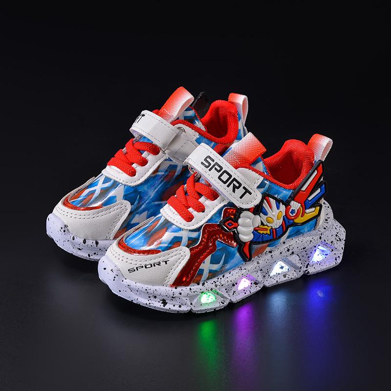 Luminous Leather Children's Running Shoes with Cartoon Design for Boys - Spring & Autumn Style 025