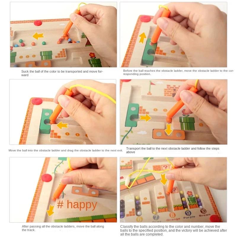 Wooden Magnetic Color and Number Maze Learning Education Toys Color Matching Montessori Toys Wooden Toys for Children Gifts