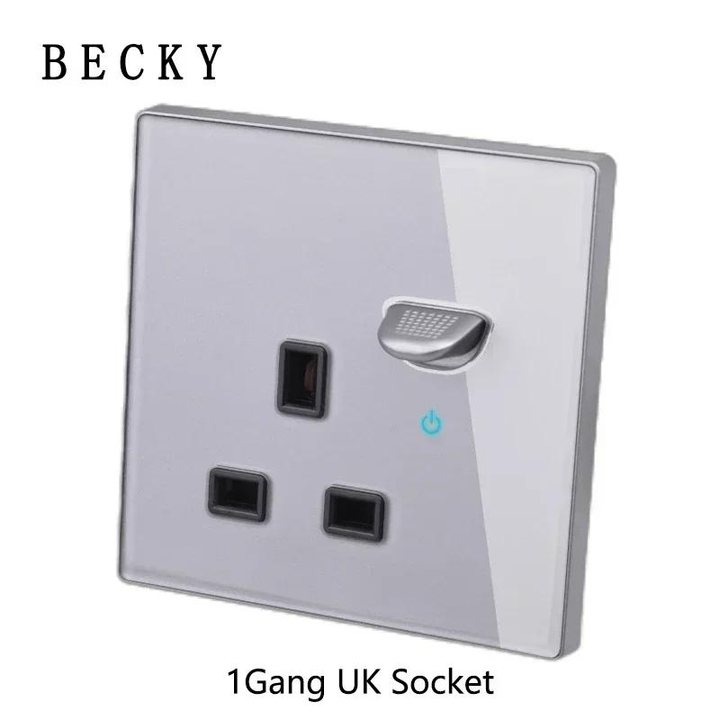 Graues gehärtetes Glas Wandschalterpanel LED Europäische 16A Steckdose Retro Kipplichtschalter EU UK Standard 2USB Steckdose 1-fach bis 4-fach
