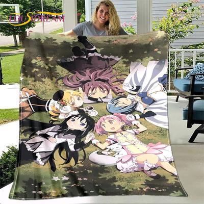 Puella magi madoka magica pătură moale de pluș cu desene animate, pătură de flanel pătură pentru sufragerie dormitor pat canapea husă de picnic