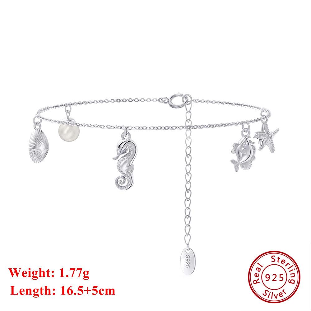 

EFFIE QUEEN Glamorous 925 Sterling Silver Chain Bracelet Shell, Seahorse, Fish and Starflsh Marine Element Perfect Gift APB02
