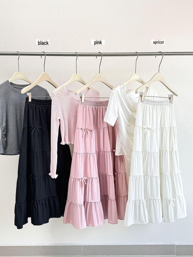 White Bow High-Waist A-Line Skirt - Slimming Mid-Length Drape