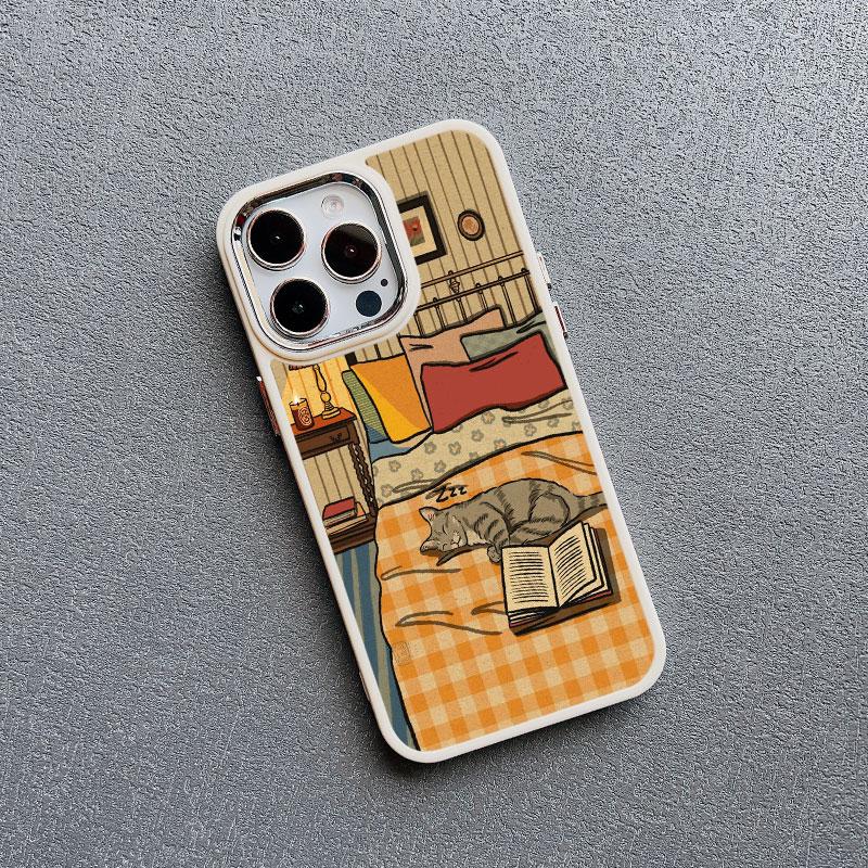 Vintage Sleepy Cat & Home Furnishings Artistic Silicone Phone Case For iPhone 16 15 14 Pro Max Plus 11 12 13 Pro Max XR X Covers