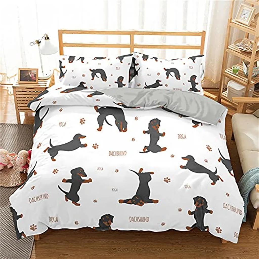 Black And Brown Dachshund Sausage Duvet Cover Cartoon Puppy Dog Bedding Set Kids Boys Gifts Bedspread Cover Bedroom Decoration