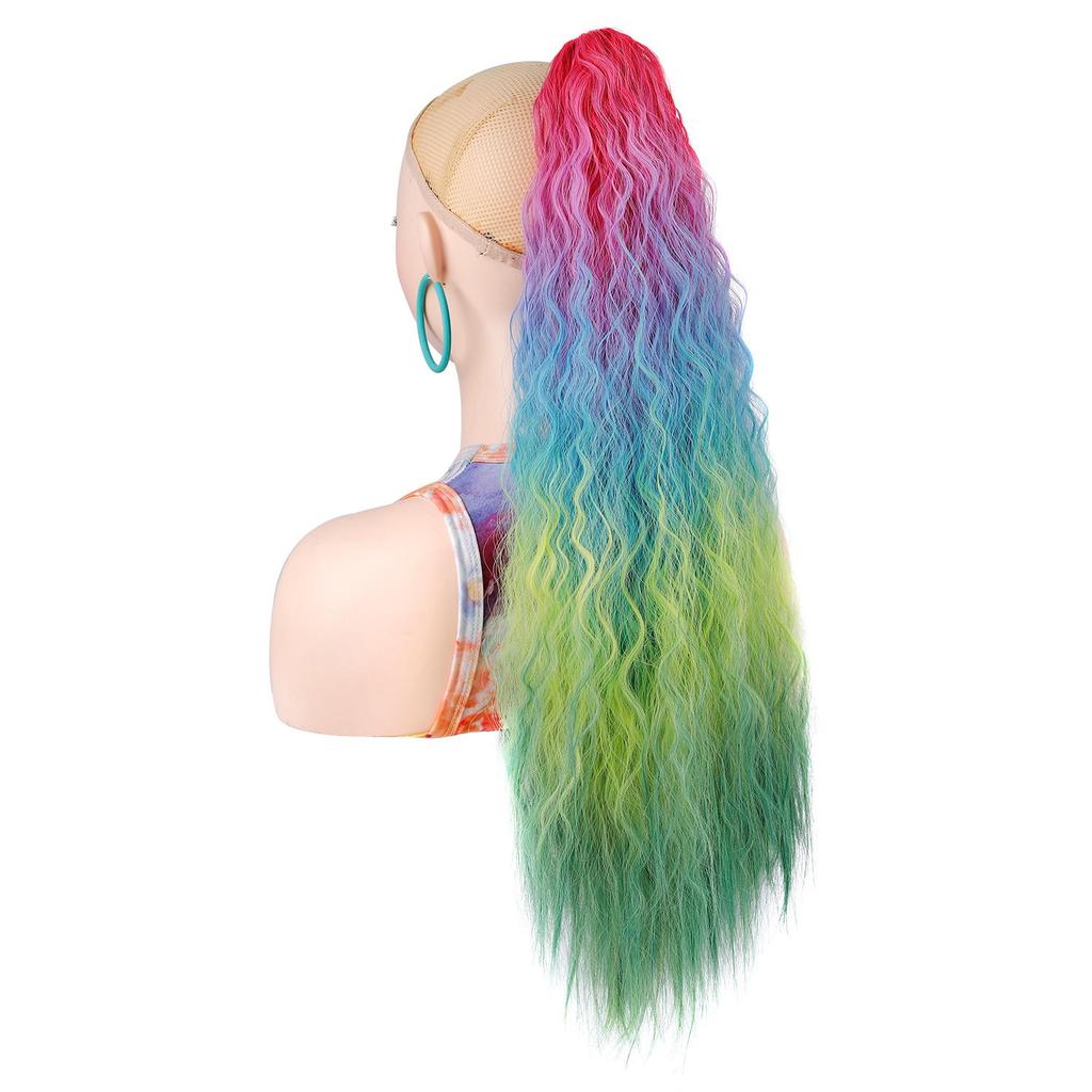 Ponytails Rainbow Ombre Gradient Color Long Curly Ponytail Hair Extension with Claw Instant Styling Hairpiece for Women