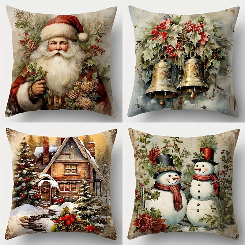 Vintage Christmas Throw Pillow Covers - Single-Sided Printing, 45X45cm Zipper Closure, Suitable for Living Room Decor