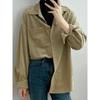 Vintage Langarm Cordhemd Herbst Und Winter Frauen Kleidung Mode Drehen Unten Kragen Bluse Casual Tasche Mantel Tops 30247