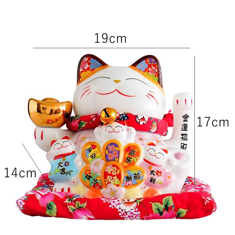 7.5 Inch Ceramic Beckoning Cat Maneki Neko Ornament Feng Shui Decoration Fortune Cat Swing Lucky Cat