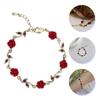 Justerbar Rosblomma Berlock Armbandskedja Alla Hjärtans Dag Present Till Flickor Röd Långskaftad Blomsterkedja Armband Armring Med Hummerlås