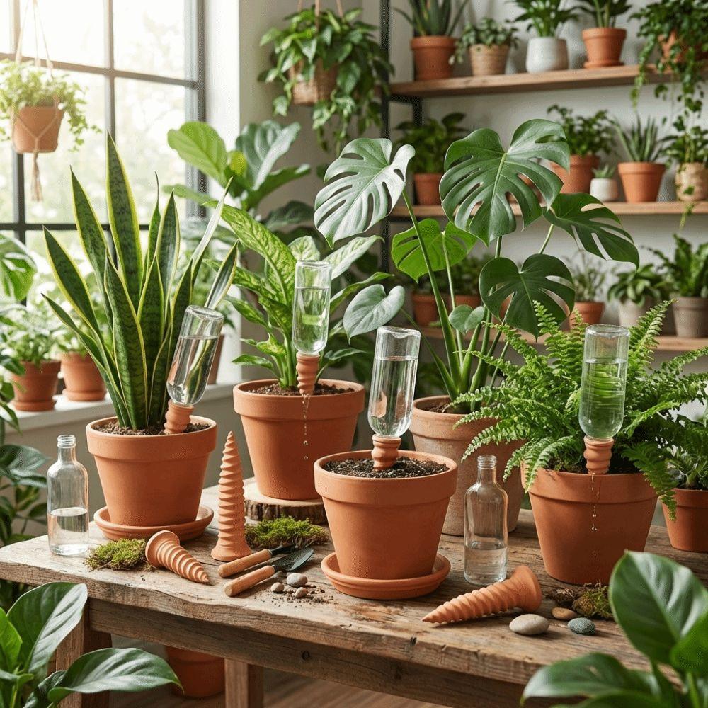 Natural Clay Self-Watering Terracotta Stakes Screws-Shaped Automatic Irrigation Terracotta Watering Device Time-Saving