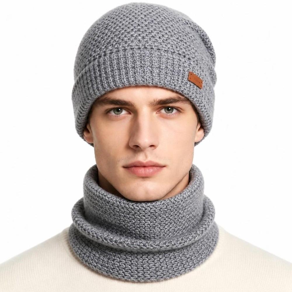 Thicken Soft Beanie Hat Windproof Coldproof Ear Protection Fashion Hat Scarf Set for Women and Men