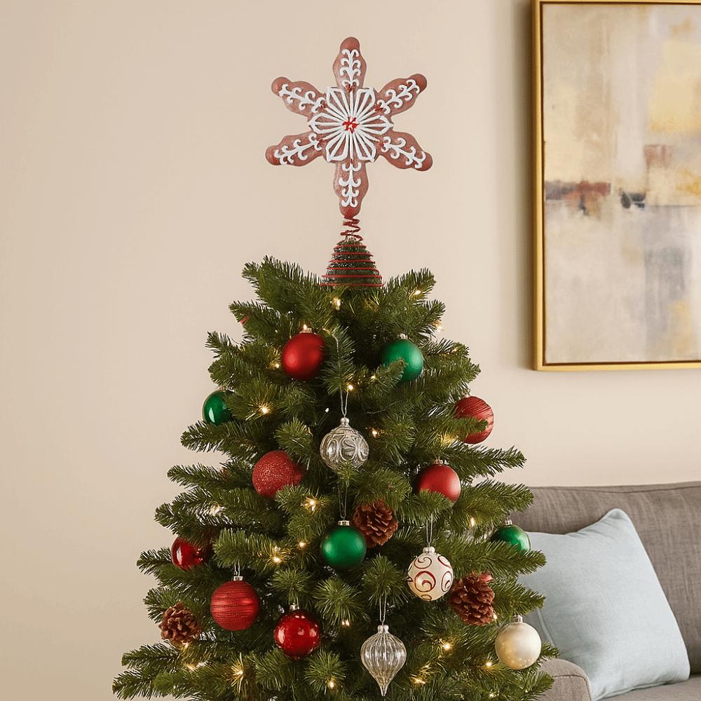 11.5CM Christmas Gingerbread Tree Topper Exquisite Sturdy Christmas Snowflake Treetop Ornament New Year Christmas Tree Topper