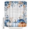 Fall Pumpkin Shower Curtain with Hooks - Rustic Farmhouse Bathroom Decor In Blue, Orange, Beige, & Brown - Vintage Thanksgiving