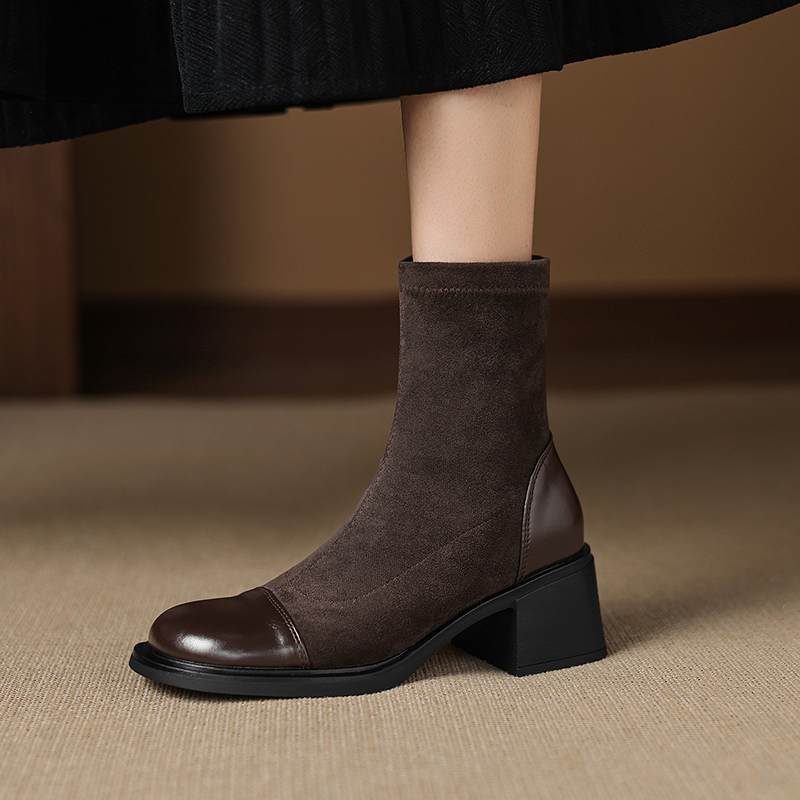 Krazing Pot Microfiber Winter Round Toe Modern Platform Size 33 Boots Size 43 Women Fashion Flock Stretch Ankle Boots