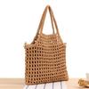 Women Hollow Out Clutches Top-handle Bag Hand-woven Shoulder Bag with Cott Thread Summer Beach Shopper Satchel Female Handbags