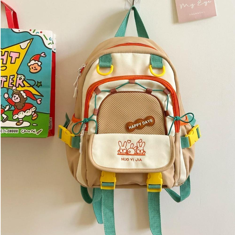 

Casual Contrast Color Backpack Nylon Wear-resistant Students Schoolbag Large Capacity Multiple Pockets Travel Rucksack хаки