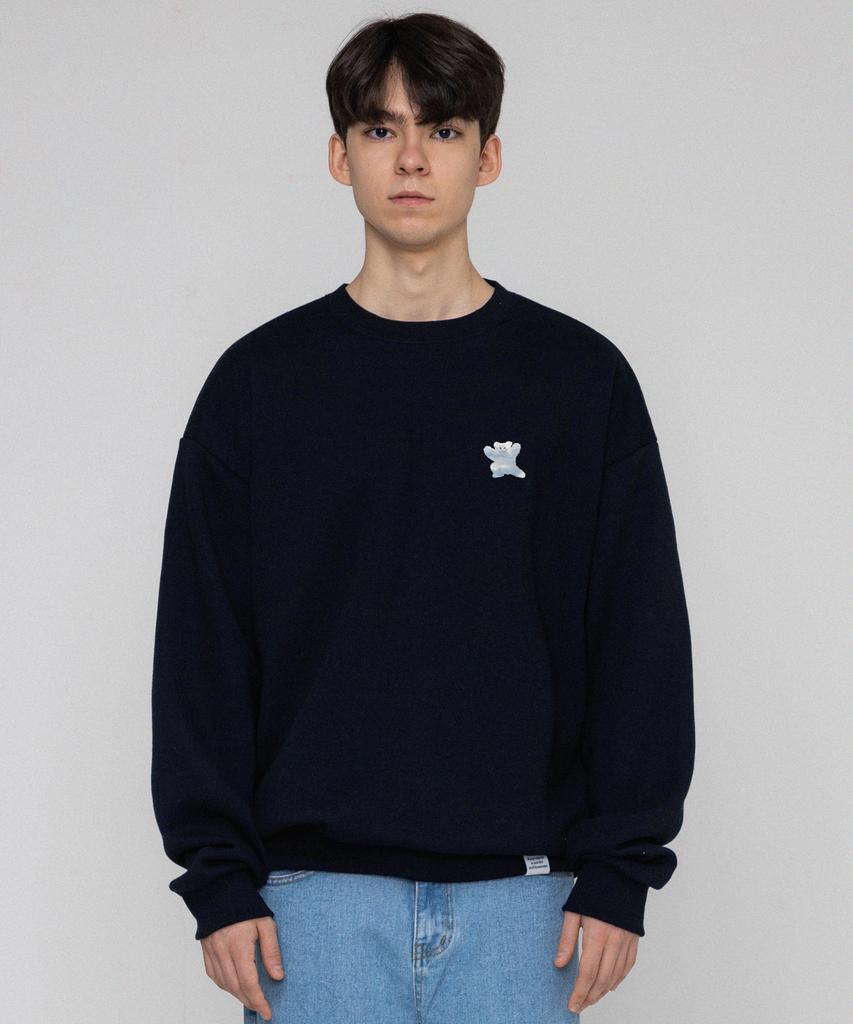 GRAVER [Unisex] Small Cloud Bear Smile Sweatshirt_Navy