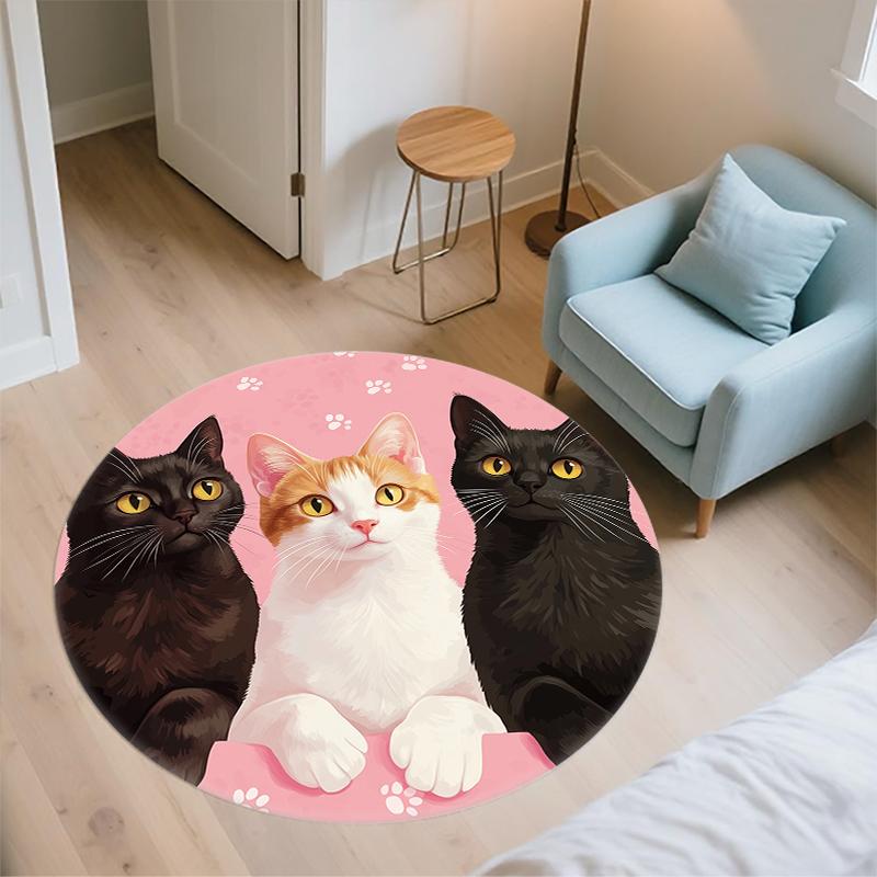 Pink Bombay Cat pattern round rug,Carpet Rug for Living Room Bedroom  Playroom ,Non-slip Floor Mat,Holiday Gifts and Birthday Gifts.