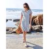 Western Style New Fashion Casual Loose Stripe Short sleeve Dress Single Breasted Short dress Striped Dress