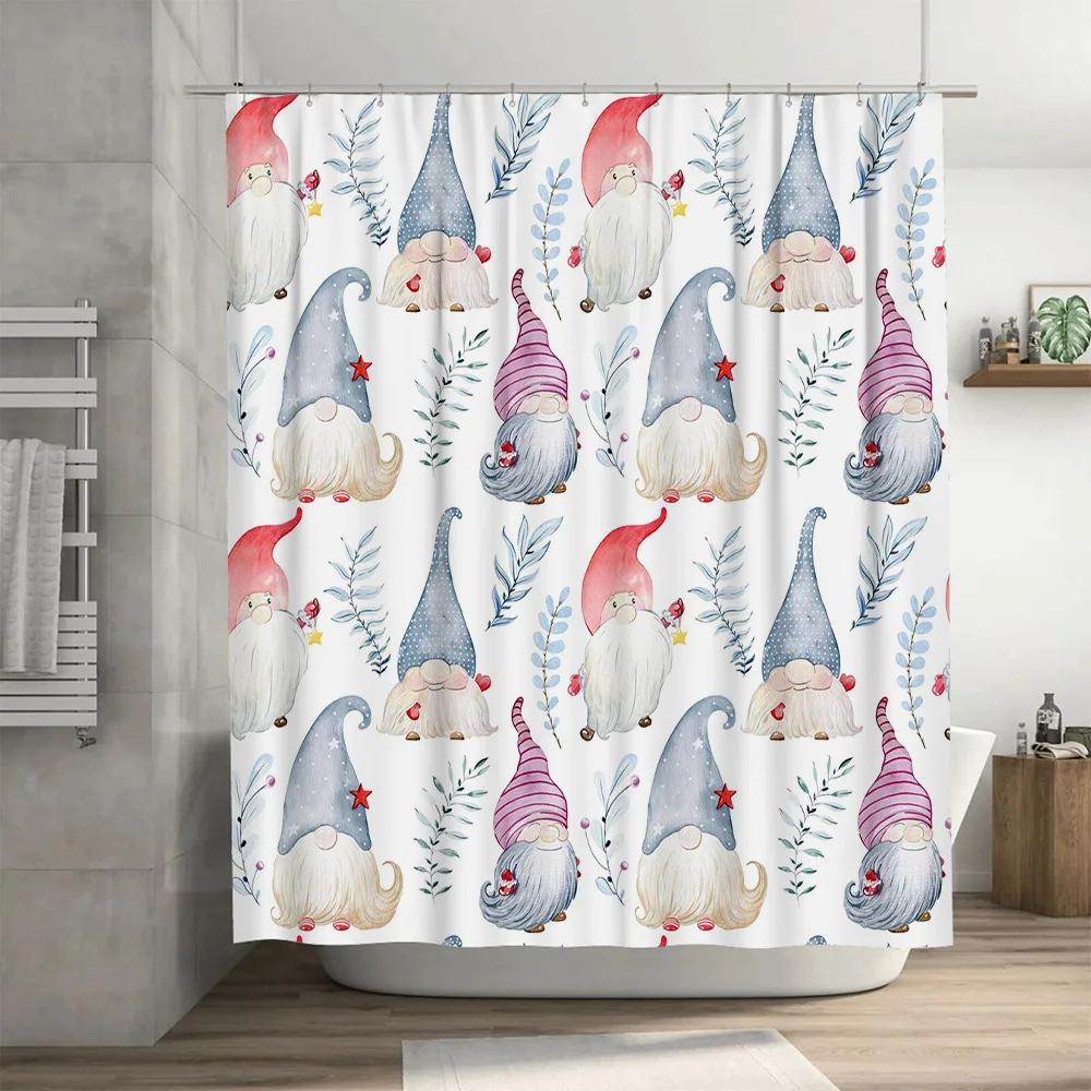 Watercolor Gnomes Shower Curtain Nordic Style Home Decor Waterproof Fabric Bathroom Accessories for Kids Room Decoration Pink Wh