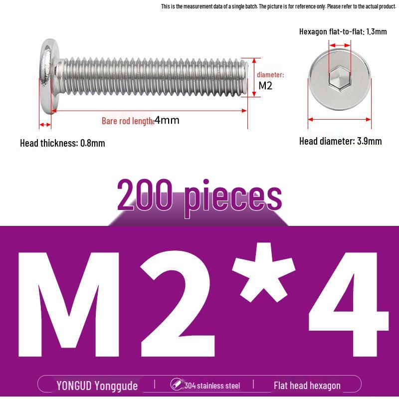 304 Stainless Steel Ultra-Thin Flat Head Hex Socket Bolt, M2-M12