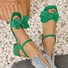 Sweet Square Toe Pu Big Bowknot Decoration Sandals Women Medium Heels Sandals Size 43 Ankle Strap Shoes Women Summer