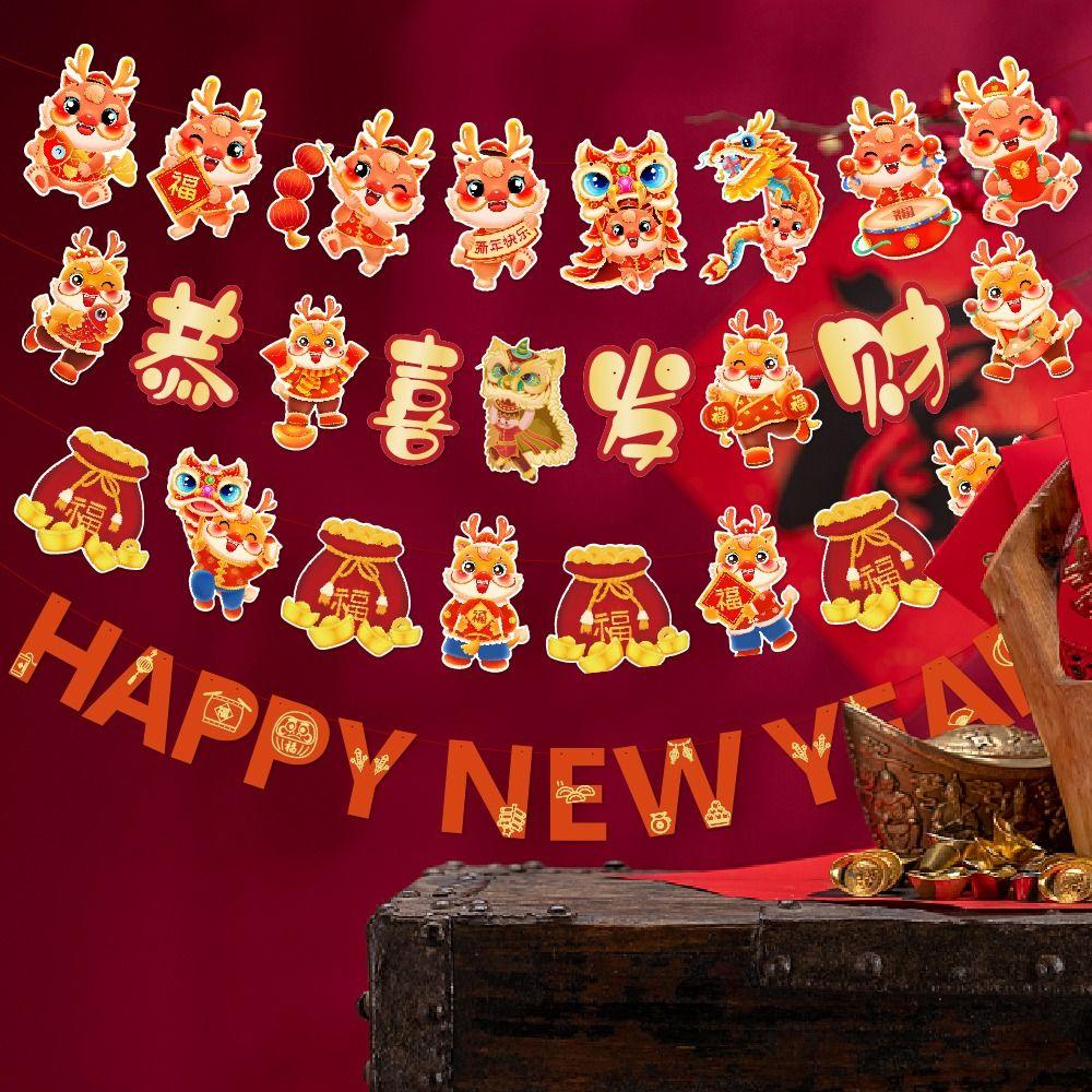 

Даргон Год Китайский Новый Год Баннер Бумага Новый Год Тянущий Флаг Мультфильм Подвеска Флага