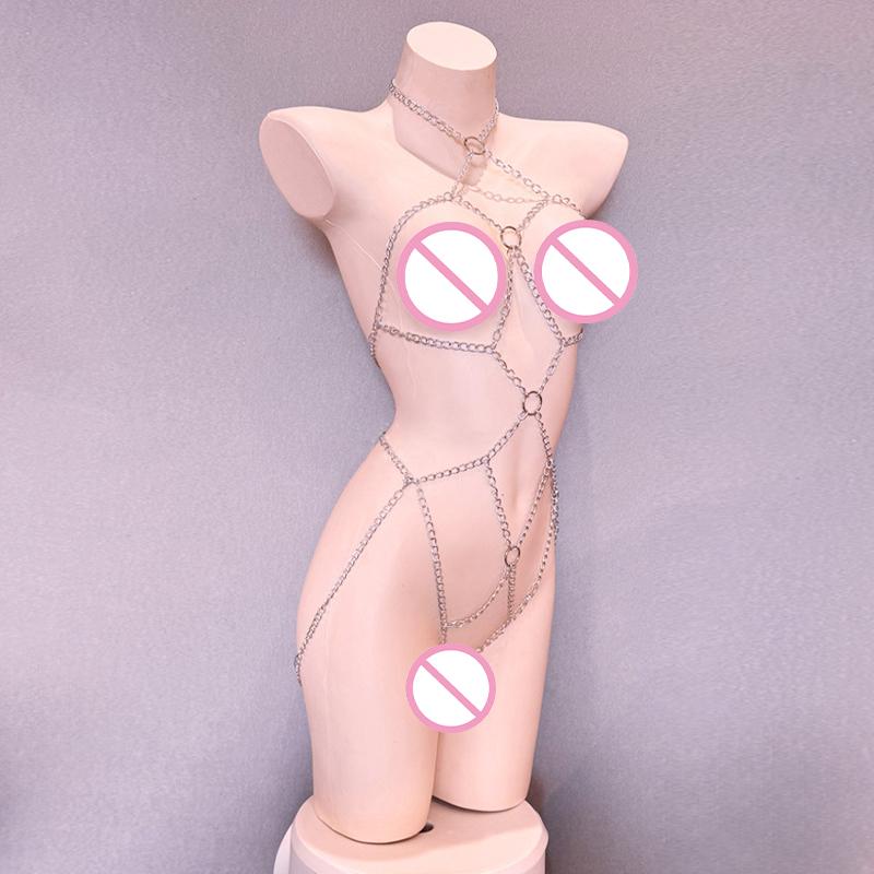 Exotic Sexy Body Chain Underwear Set Metal Bodysuit Gold Silver Transparent Costume Decorative Jewelry for Women