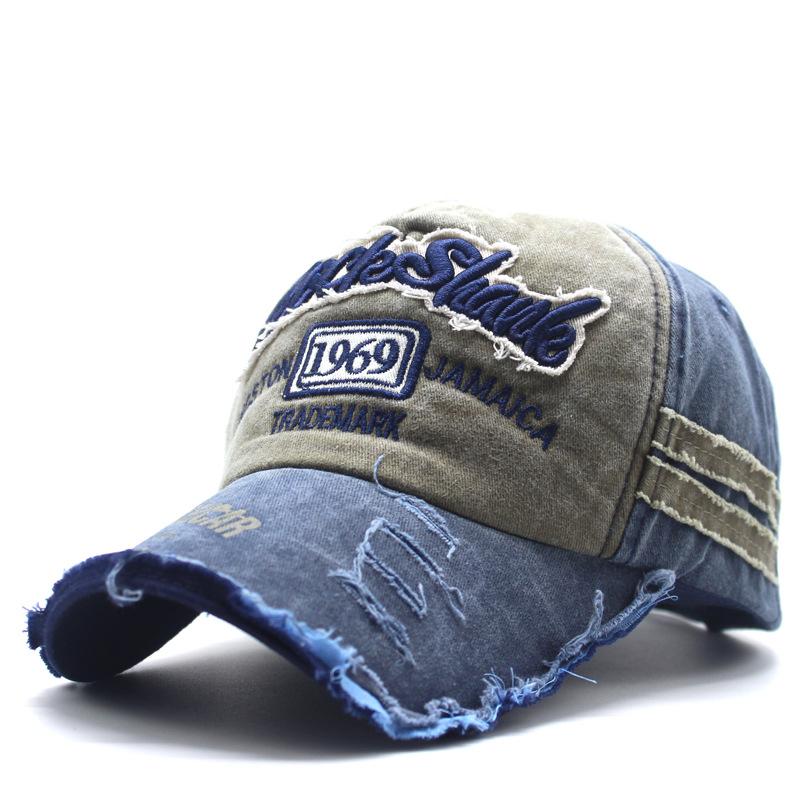 Neue bestickte Jeans-Kappe mit Hai, alt gewaschen, trendige personalisierte Baseballkappe für Herren, Sonnenschutzkappe für Damen