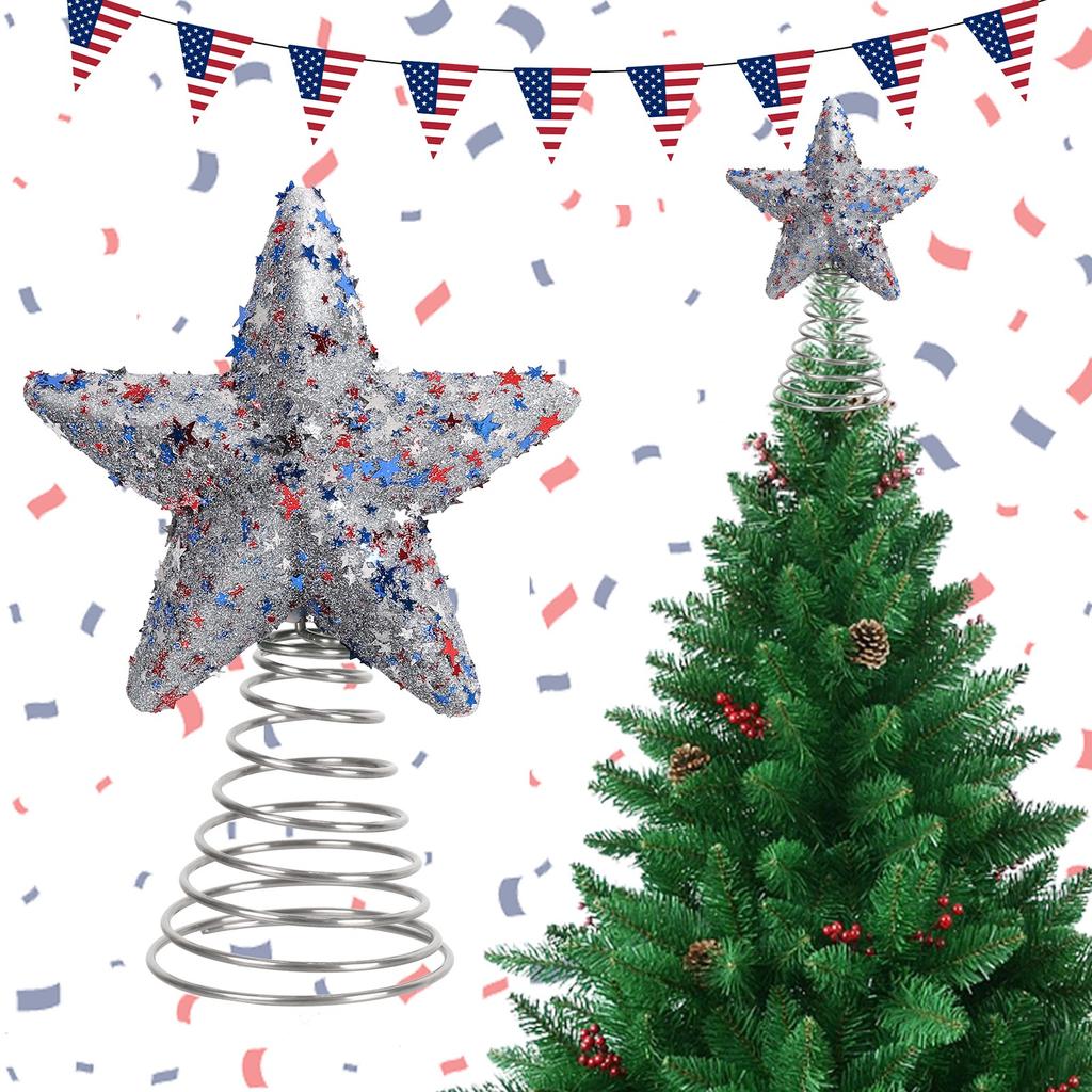 Red, Blue And Sequin Foam  Tree Top Star Decoration Star Spring Star