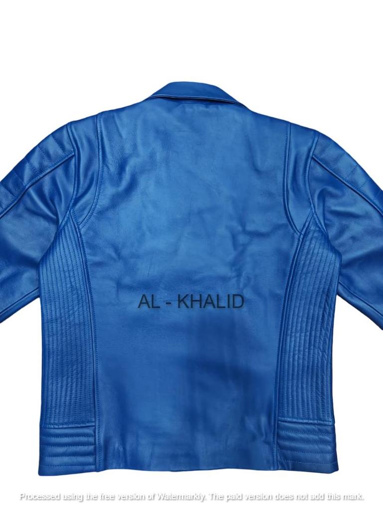 Men's Genuine Soft Lambskin Leather Jacket Blue Handmade Motorcycle Biker Jacket