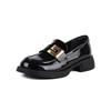 2024 Britischer Stil Vintage Slipper Lackleder Loafer für Damen mit Blockabsatz und Metallschnalle
