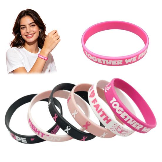 Unterstützungsband-Armband für den Bewusstseinsmonat 6 Stück Brustkrebs-Armbänder Damen, Rosa Liebesthema Silikon-Armbänder Armbänder, Hoffnung Glaube