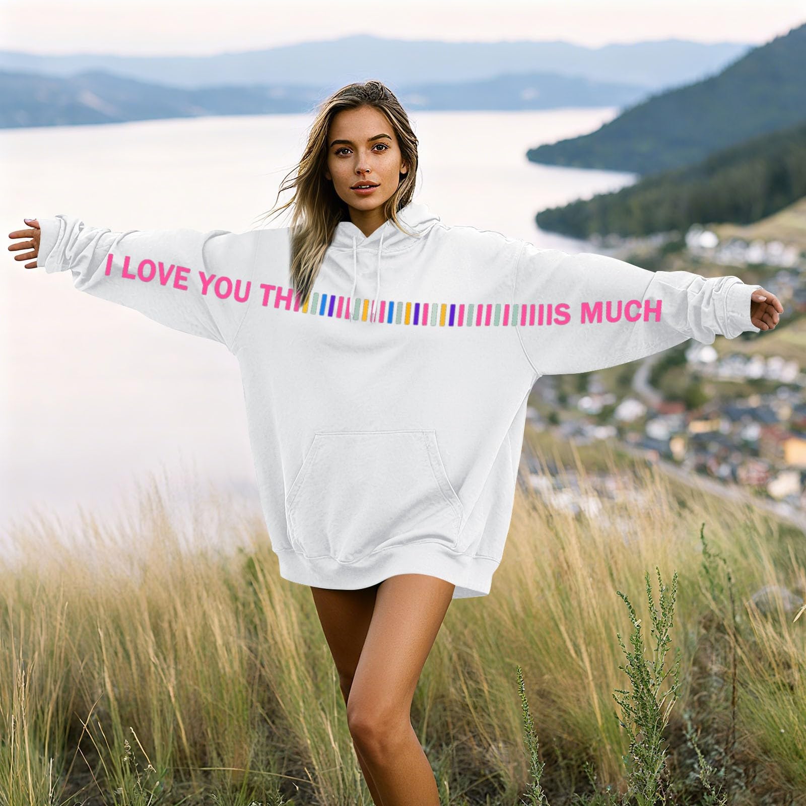 

Женская модная повседневная толстовка с капюшоном с длинными рукавами и принтом букв для пар XL белый