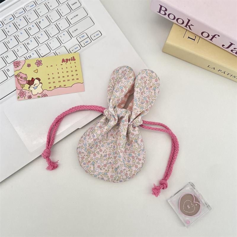 

Cute Bunny Ear Flower Bouquet Drawstring Storage Bag Outdoor Portable Cosmetics Lipstick Handbag For Outdoor Travel Storage Bag