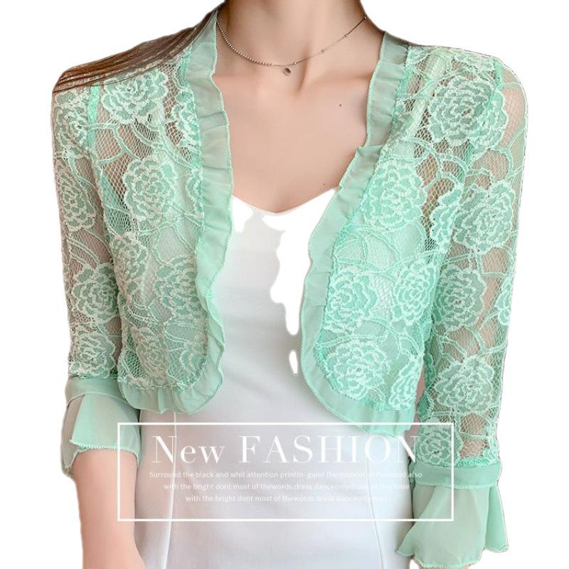 Damen Kurzarm Chiffon Spitzen Bolero: Schulterfreies Sonnenschutz-Schal