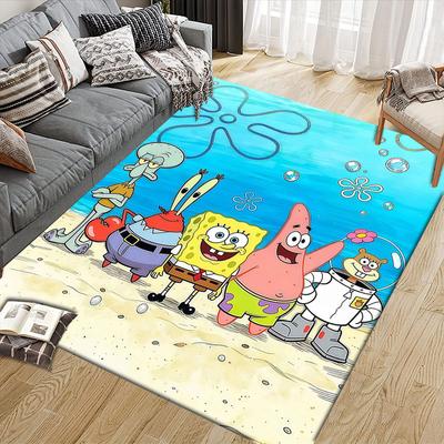 SpongeBob SquarePants Printed Carpet, Home Sofa Decoration for Living Room & Bedroom, Non‑Slip Play Flannel Floor Mat for Game Room