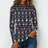 Women's Casual Knit Long Sleeve T-Shirt with High Neck Christmas Print