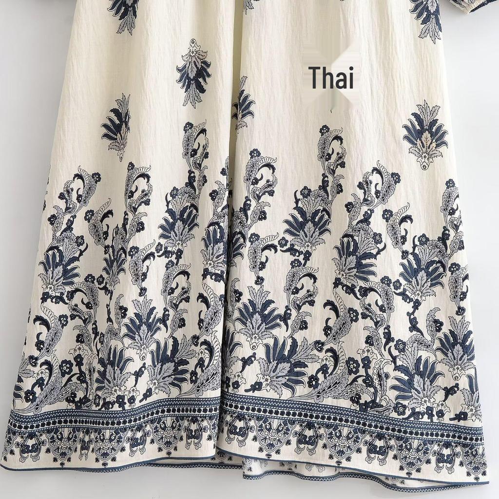 2026 Spring European & American Style Women's Bohemian Tassel Print Loose Dress
