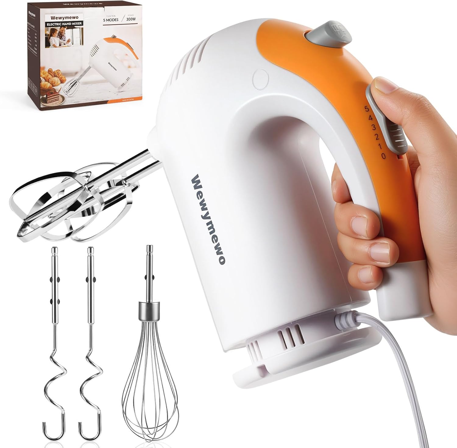 

Handheld Kitchen Mixer with 304 Stainless Steel Beaters, Dough Hooks & Whisk – United States